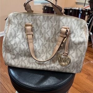 Michael Kors Beige and Tan Monogram Satchel